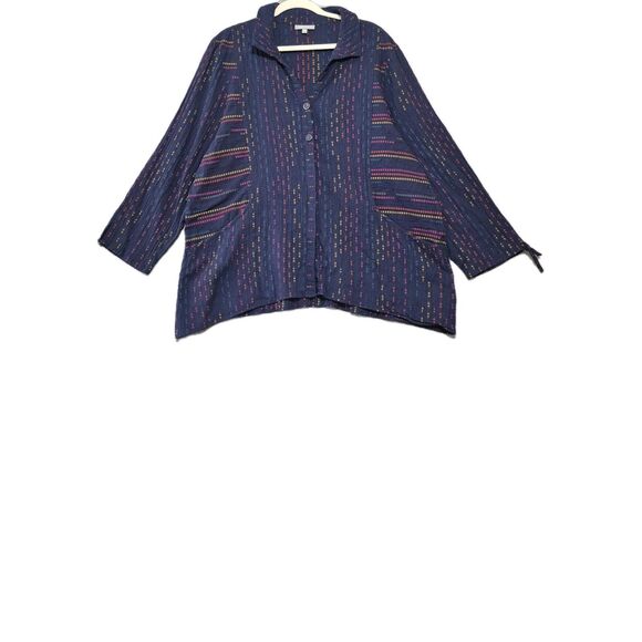 NWT Habitat Women's Cotton Blend Multicolor Crinkle Button Tunic Shirt XXL - Picture 2 of 9